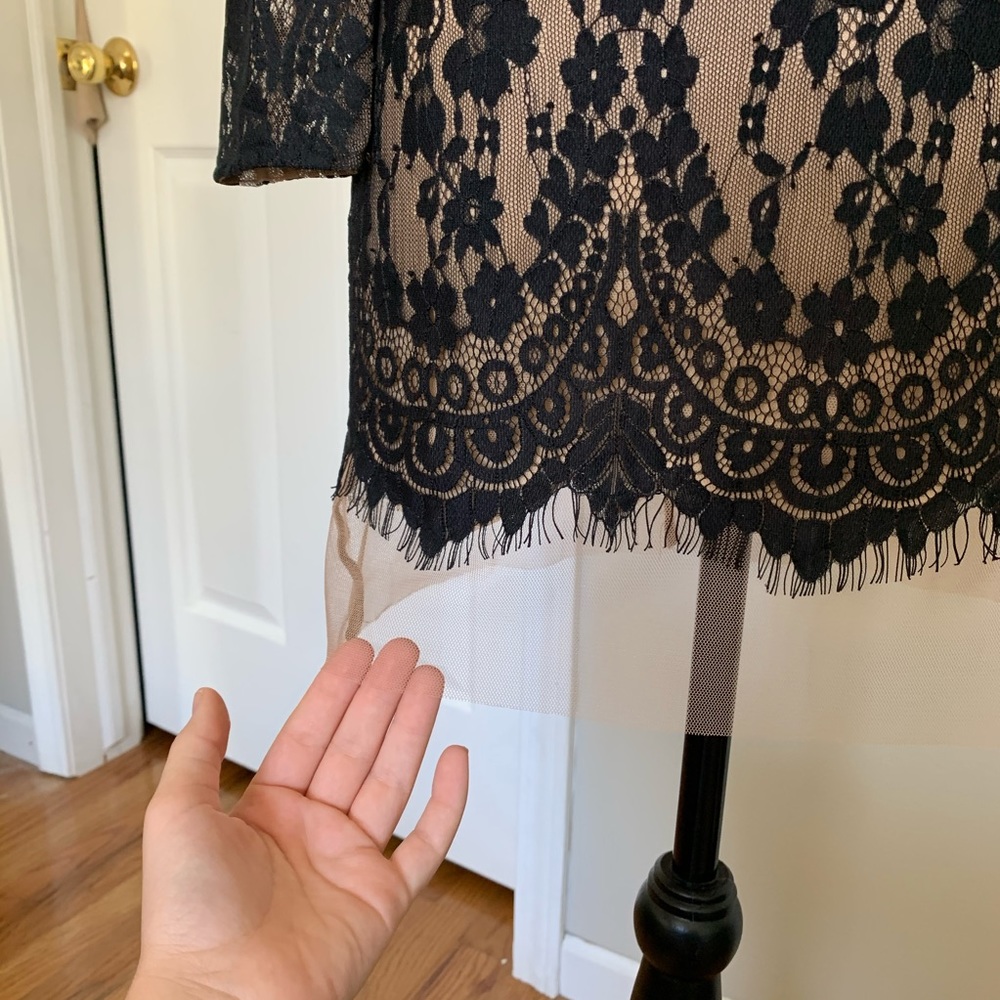 Black Lace and Nude Sheer Dress - Picture 3 of 7